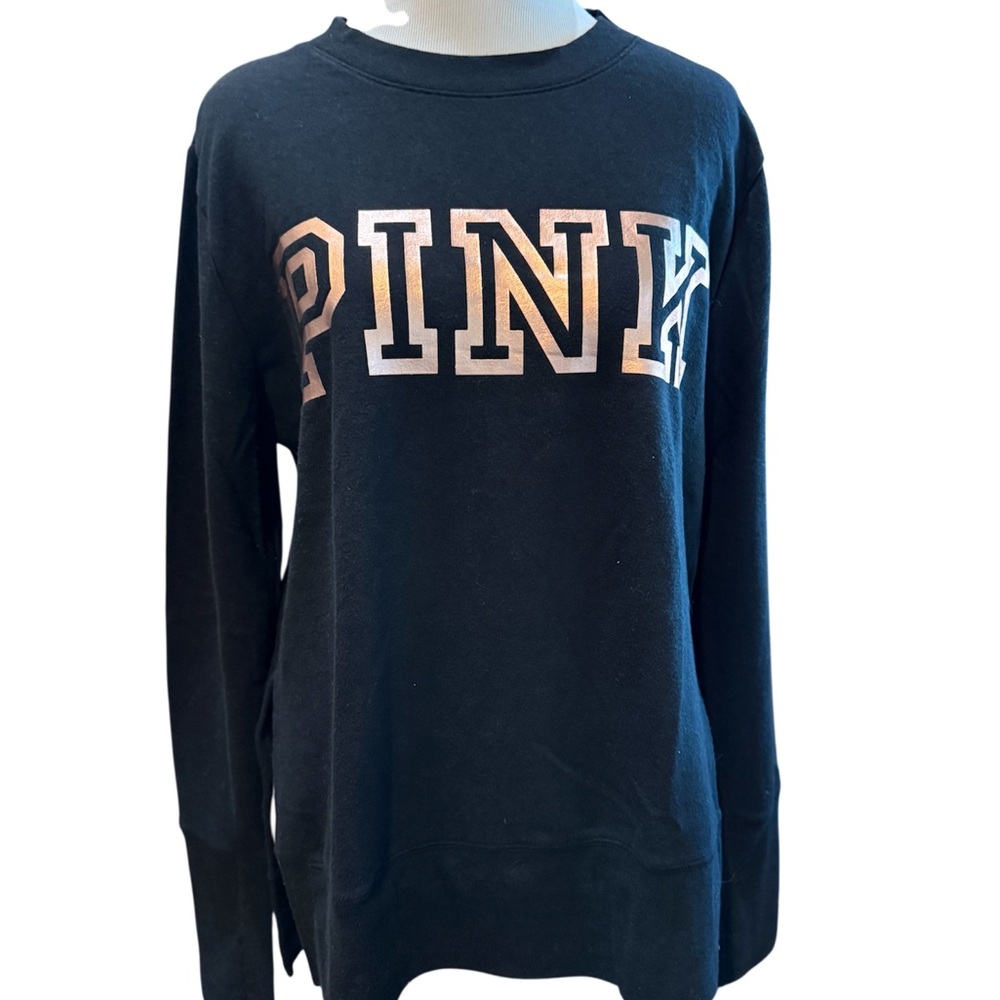 PINK Victoria's Secret Black and Gold Crew Neck Sweater